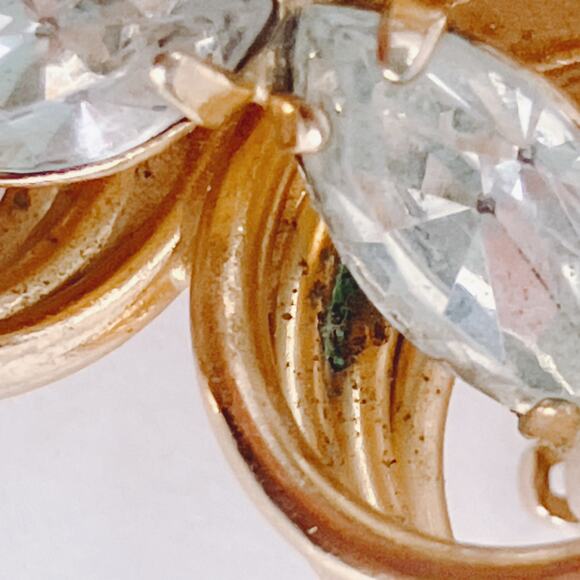 Vintage Mid Century Brooch Wire Loop Marquise Rhinestones Atomic Gold Tone - Picture 8 of 10